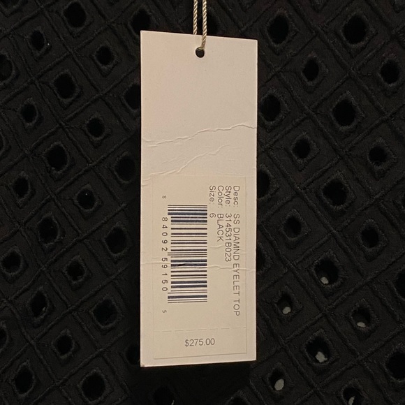 Rebecca Taylor Black Short Sleeve Eyelet Cropped Blouse Top Size 6 NWT - Picture 8 of 15